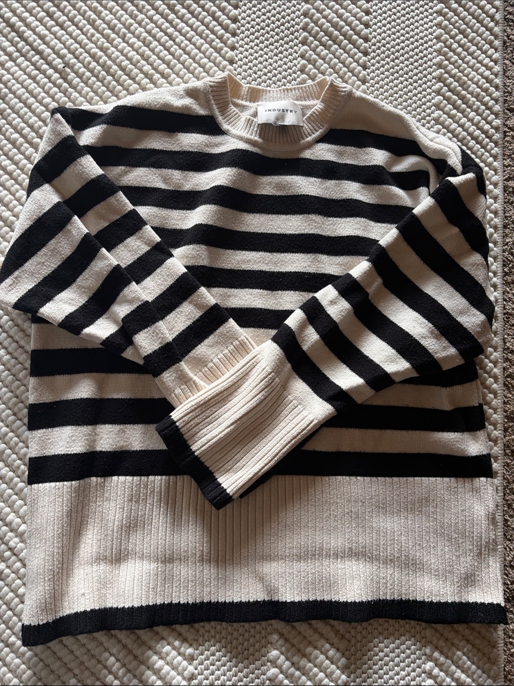 Industry Striped Crew Neck Sweater in Black and Cream